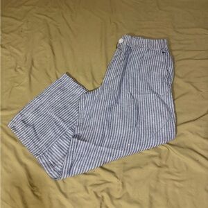 Striped Wide Leg Linen-Blend Pants - Blue/White